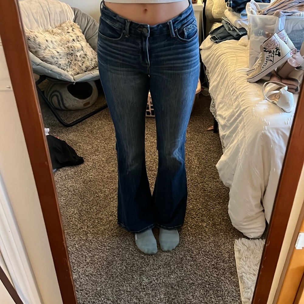 buckle black flare jeans